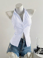 Women's Niche Short Striped Sleeveless Shirt
