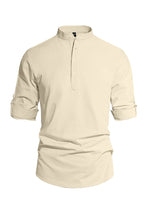 Men's Solid Color Stand Collar Long Sleeve Cotton-Linen Shirt