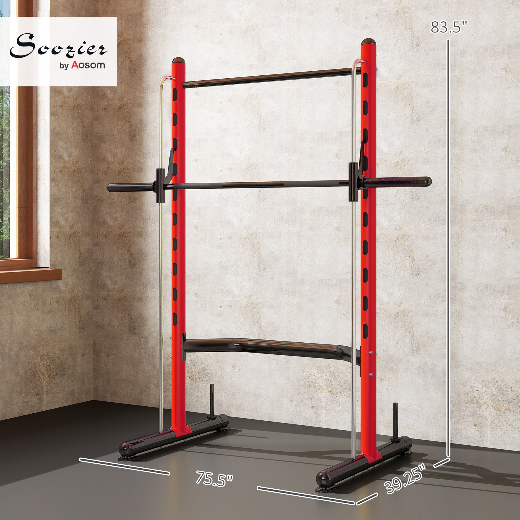 Squat Rack With Pull Up Bar And Barbell Bar Adjustable Bench Press Multi-Function Weight Lifting Half Rack, Red