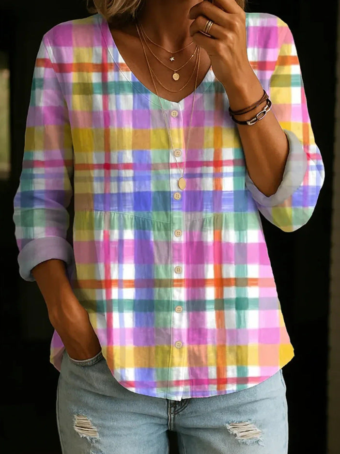 Women's Fashion Round-Neck Printed Plus-Size Shirt