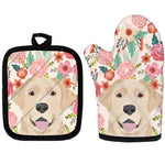 Cute Pug Print Insulated Oven Mitt And Trivet Set 2 Pieces