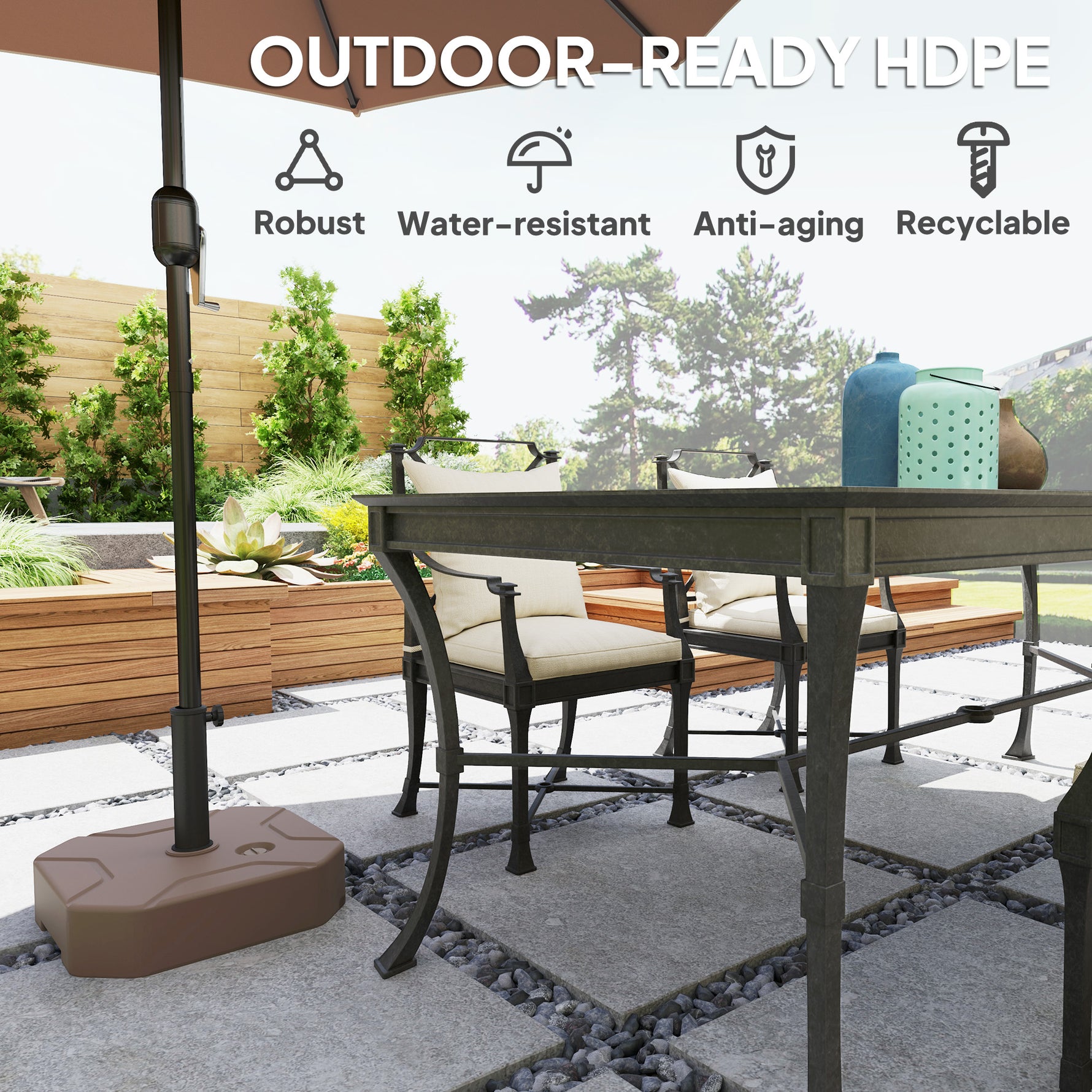 Square Patio Umbrella Base Holder, Heavy Duty Outdoor Umbrella Stand Base, Filled Up To 55lbs With Stand Or 44lbs With Water For Garden, Poolside, Brown