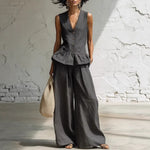 Retro Bohemian Style Ruffled Cotton-Linen Two-Piece Set