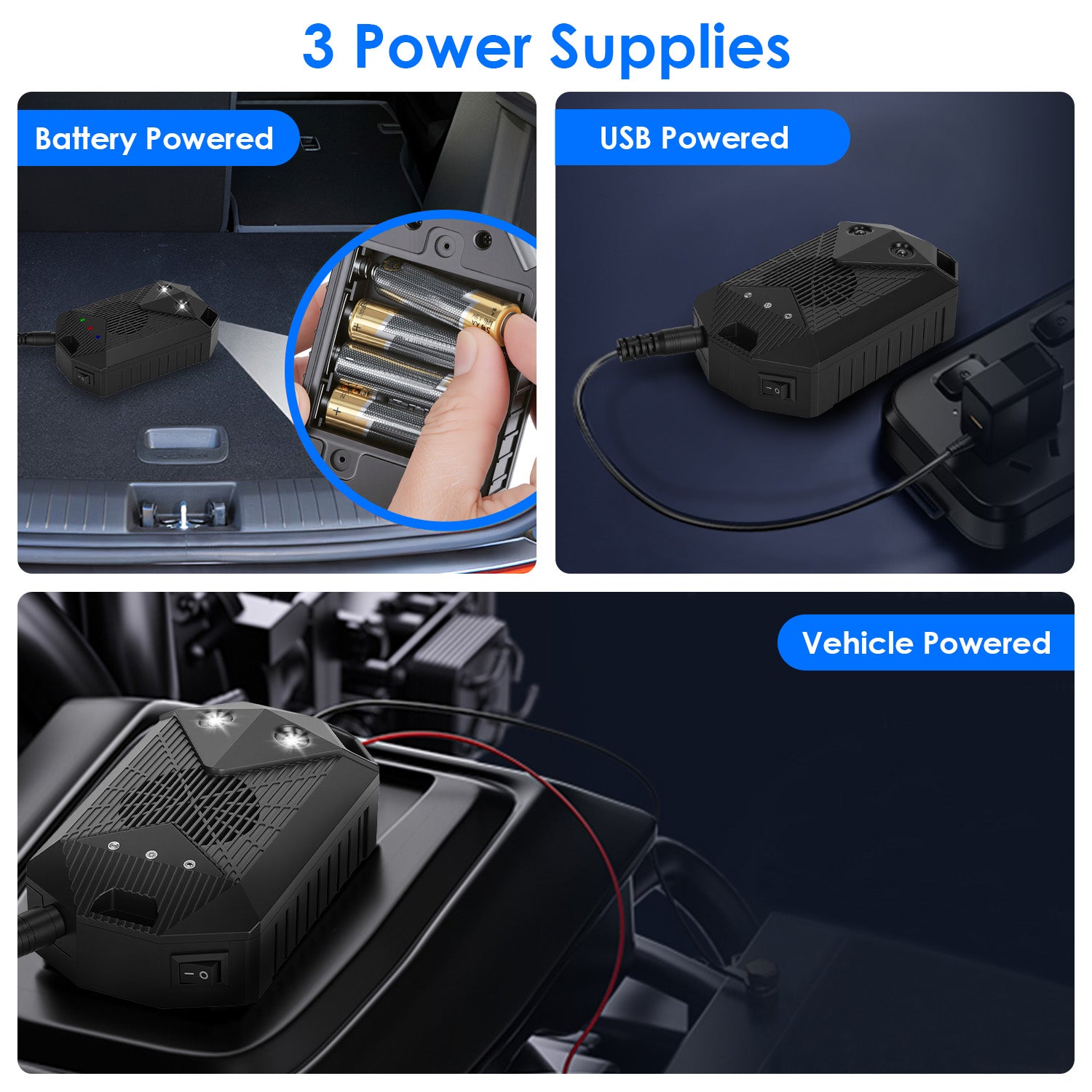 2 Pack Under Hood Ultrasonic Rodent Repeller Rodent Control Deterrent Chaser Blocker For Vehicle Indoor With Strobe Light 3 Power Supplies