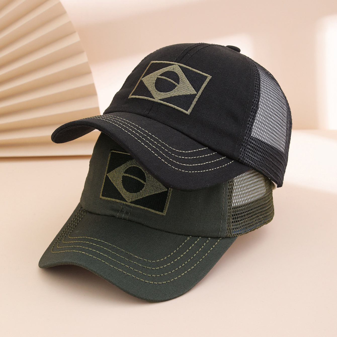 Simple And Fashionable Embroidered Geometric Pattern Net Fabric Baseball Cap For Summer Outdoor Hiking Sun Protection Beanie Hat Suitable For Going Out