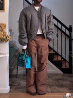 Brown Side Cutout Deconstructed Wide Leg Cargo Pants