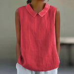 Artistic Womens Black Sleeveless Loose-fitting Top With A Collar