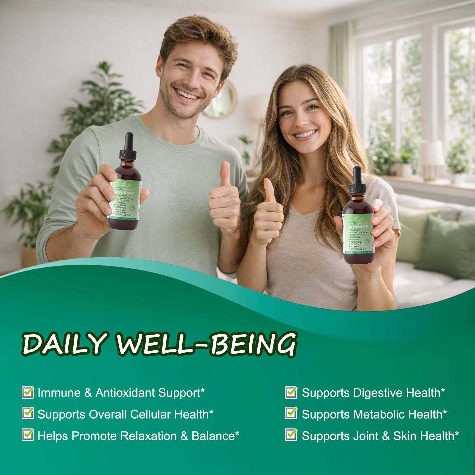 Soursop Drops 10-in-1 With Seaweed, Moringa, Black Seed Oil, Oregano, Ashwagandha, Chlorophyll  Herbal Extracts Promote Overall Health  Vegan 2 Fl Oz