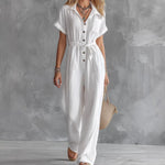 Loose-fitting Casual V-neck Lace-up Pocket Jumpsuit