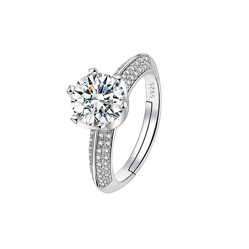 Fashion Classic Six-Prong 1 Carat Diamond Ring Luxury Wedding Jewelry Adjustable For Couples
