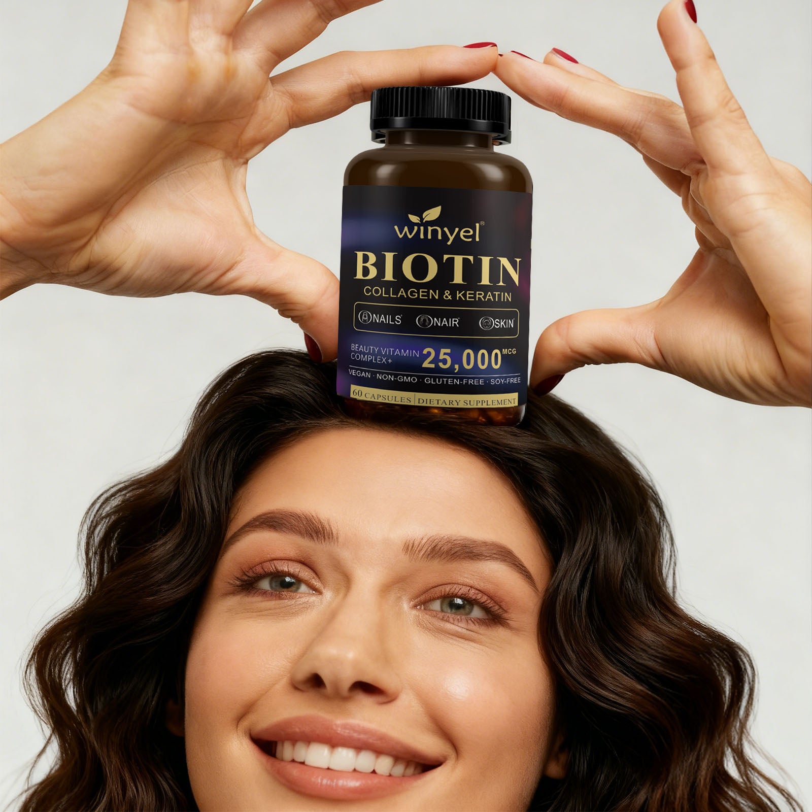 Biotin  Collagen  Hyaluronic Acid  Keratin - Support Normal Hair Growth Cycle - Skin & Nails - 25000mcg Vitamins B1, B2, B3, B6 & B7 - For Women & Men 60 Capsules