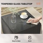 3 Piece Patio Furniture Set, Wicker Outdoor Patio Conversation Furniture Set with Cushions, Glass Top Table, Beige