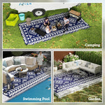 Reversible Outdoor Rug, Waterproof Plastic Straw With Carry Bag, 9 X 18, Blue & White Rhombus Patchwork