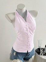 Women's Niche Short Striped Sleeveless Shirt