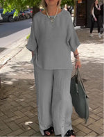 Casual Three-Quarter Sleeve Set Wide-Leg Pants Two-Piece Set