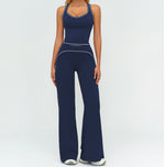 Womens Yoga Set V-neck Sleeveless Tops And Slim Straight Pants Summer Gym Sports Clothing