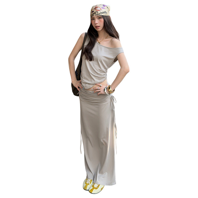 Women's Off-shoulder Vest And Skirt Set