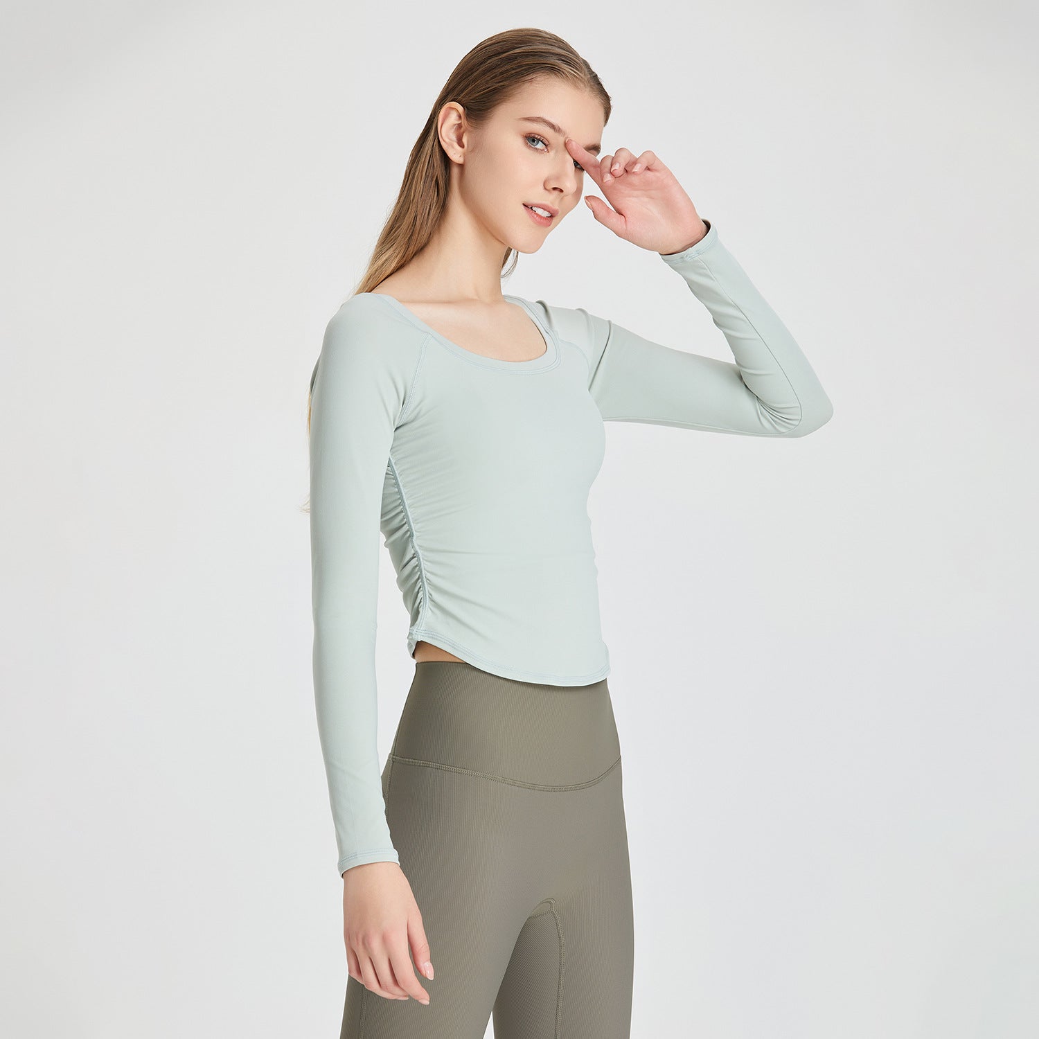 Women's Fashion Pleated Nude Feel Yoga Clothing Top