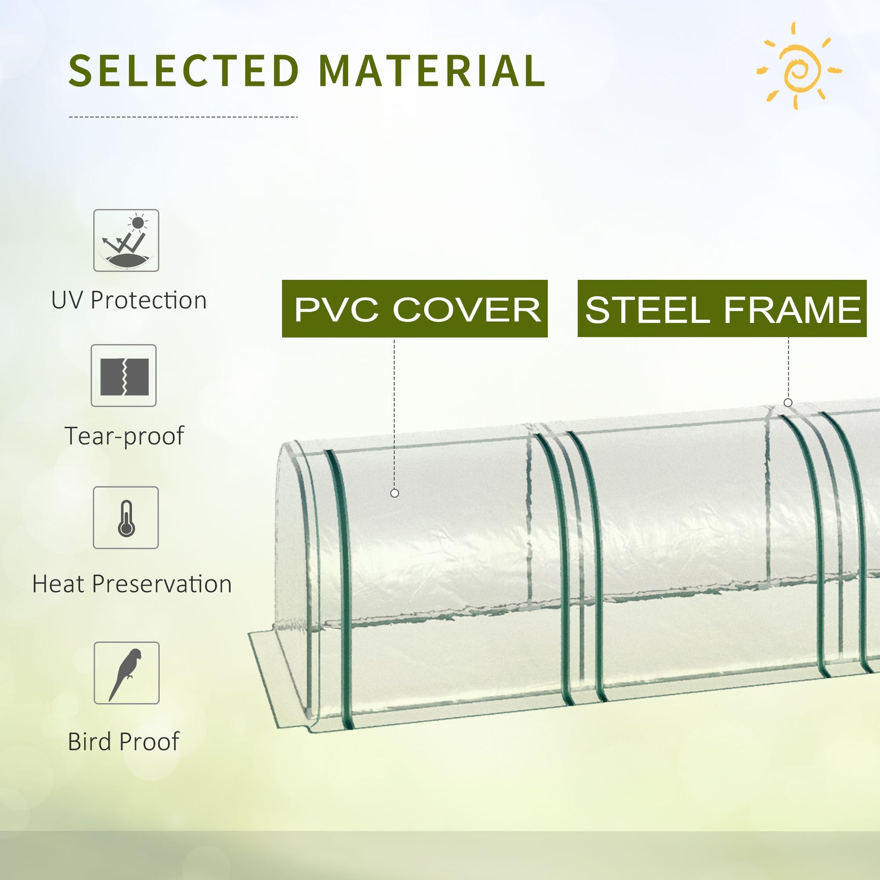 Portable Tunneled Greenhouse With 4 Zippered Doors, Water UV Fighting PVC Cover