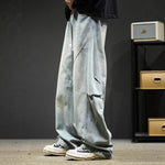 Retro Washed Casual High-Street Loose Wide-Leg Cargo Pants