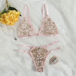 Sexy Three-point Three-dimensional Embroidered Flower Bra Panty Set