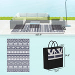 Reversible Outdoor Rug, Waterproof Plastic Straw With Carry Bag, 6 X 9, Blue  White Geometric