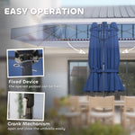 Garden Parasol, Double-Sided Sun Umbrella With LED Solar Lights, Patio Parasol For Outdoor, Blue