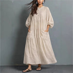 Solid-color Casual Cotton-linen Pocket Dress