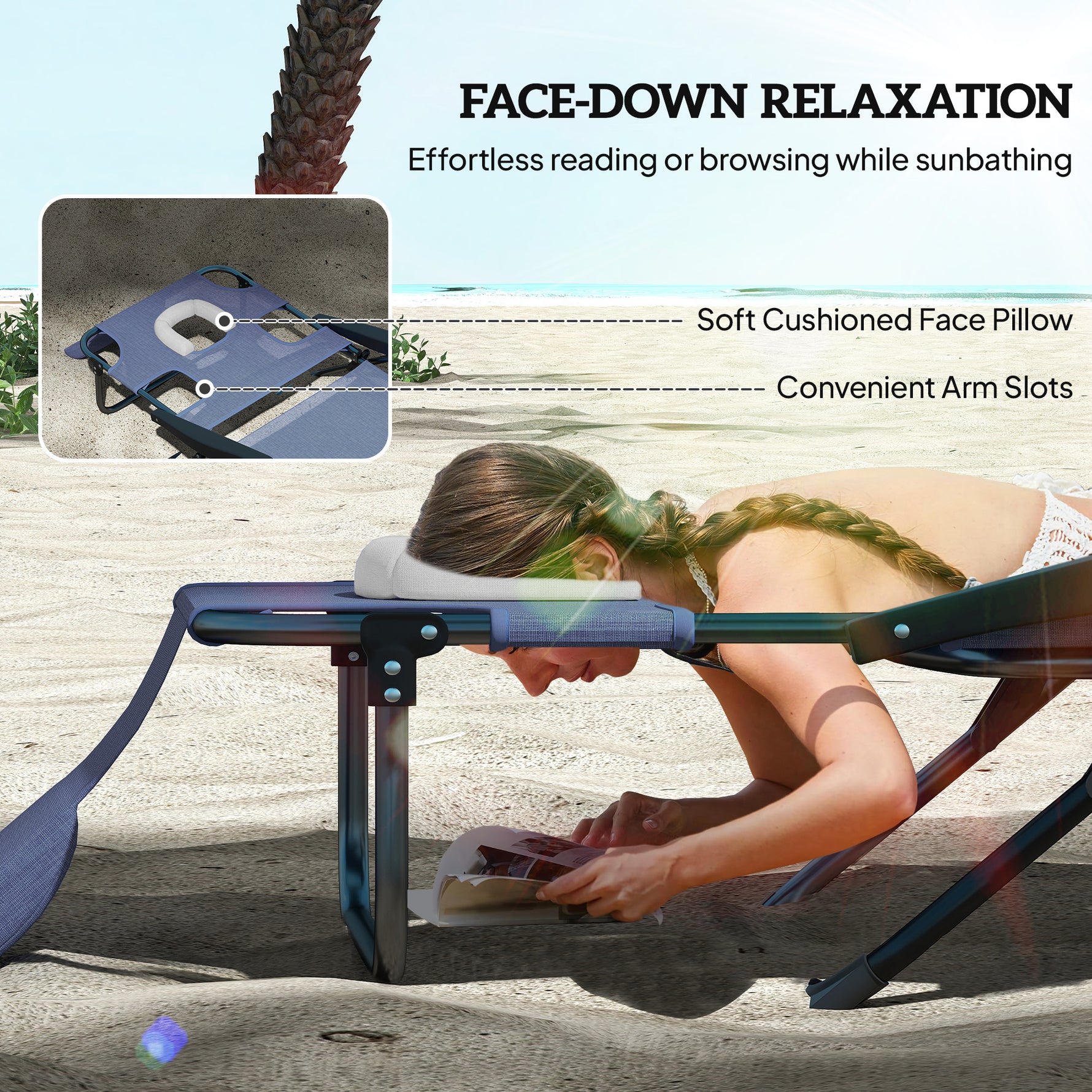 Folding Lounge Chair W Reclining Back, Gray