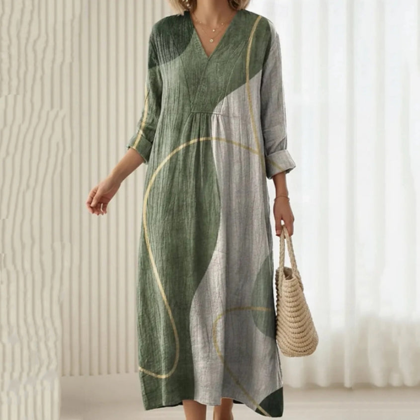 Plus-size V-neck Casual Long-sleeve Dress