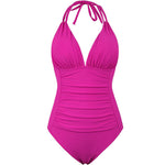 Multi-colored Ruffled Trim Figure-hugging Backless One-piece Swimsuit