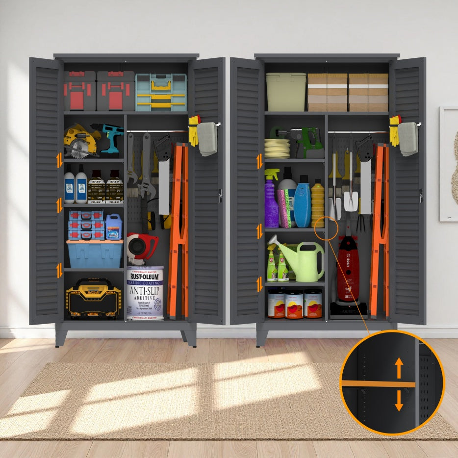 73'' Tall Metal Tool Storage Cabinet, With Ample Storage Space For Garage,Warehouse,Garden,Office, Living Room,Bathroom,Utility Room Slate