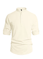 Men's Solid Color Stand Collar Long Sleeve Cotton-Linen Shirt