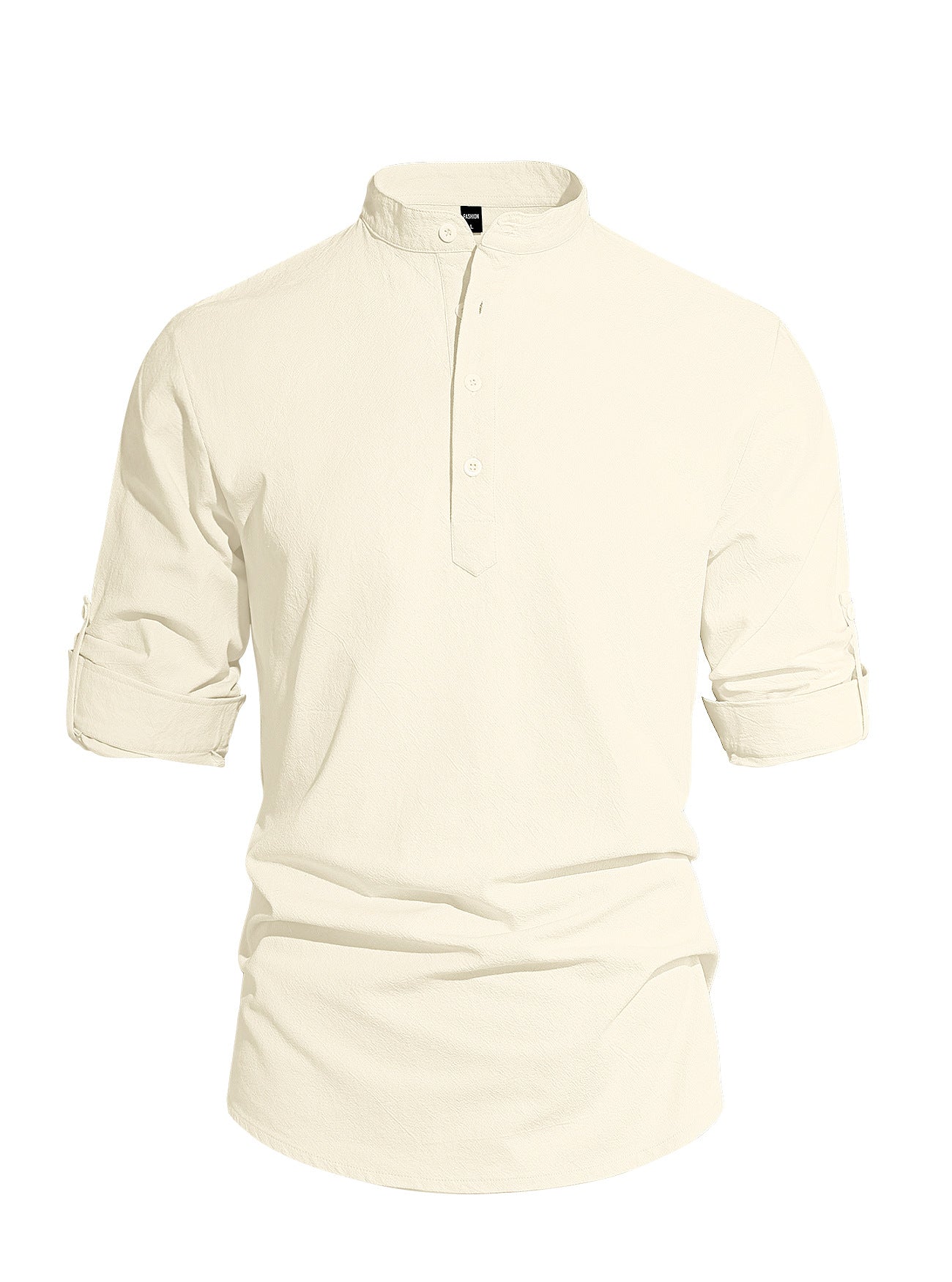 Men's Solid Color Stand Collar Long Sleeve Cotton-Linen Shirt