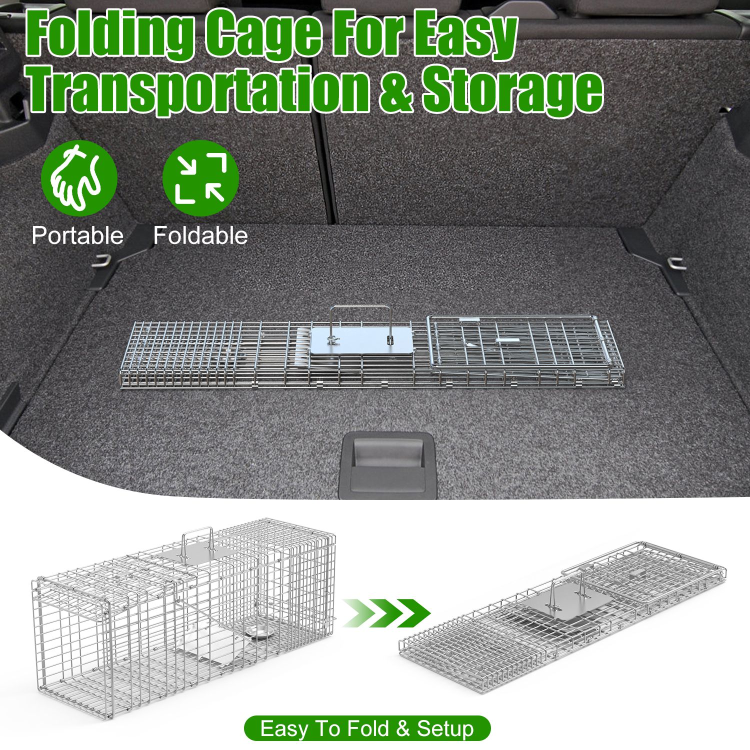 1Pc Humane Cat Trap Cage With Gloves Catch Release Live Animal Rodent Cage Collapsible Galvanized Wire For Raccoons Beavers Groundhogs Foxes Armadillos