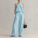 Womens Elegant Round-Neck Sleeveless Top And Pants Suit