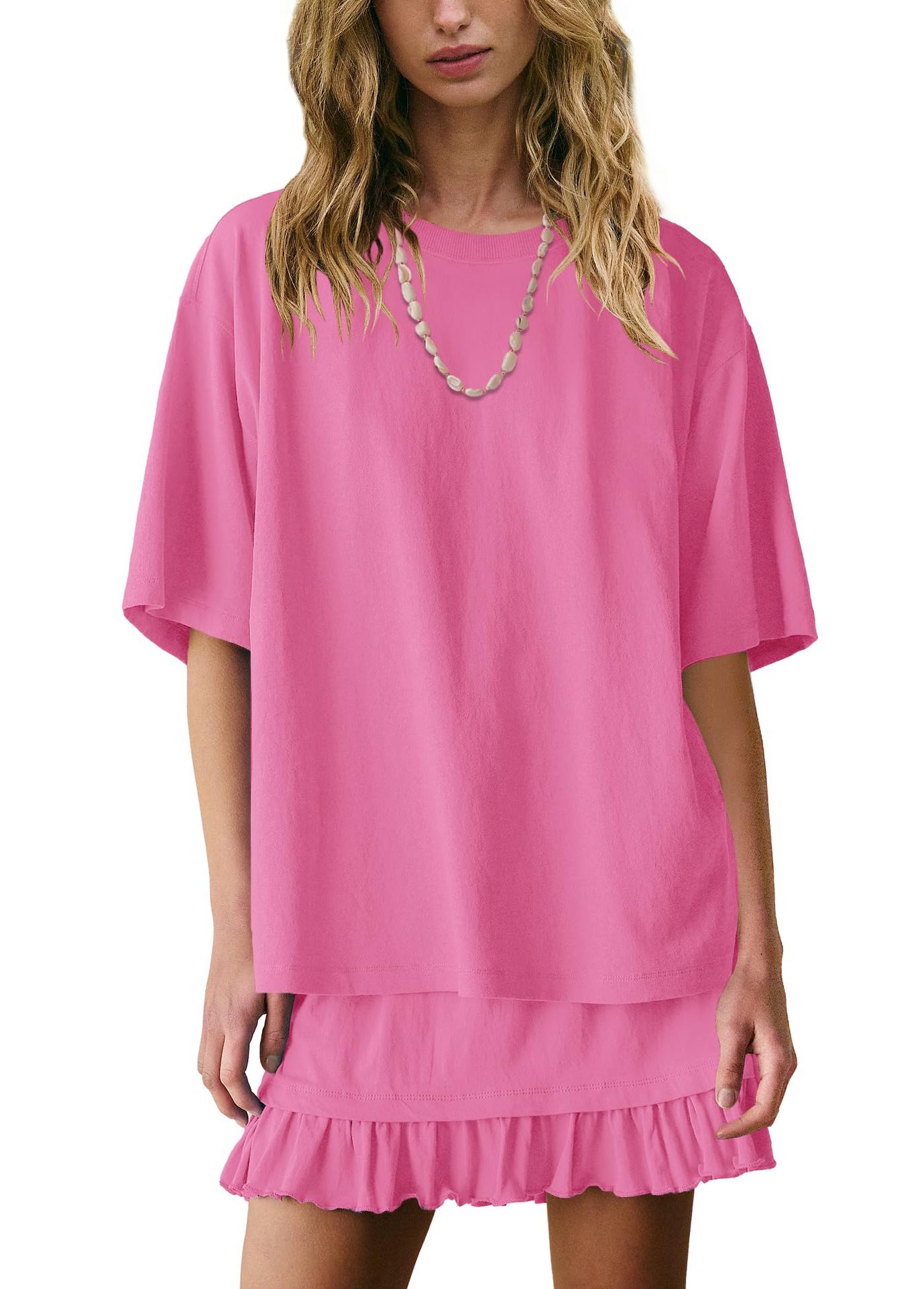 Women's Solid Color Casual Loose Short-Sleeve Skirt Set
