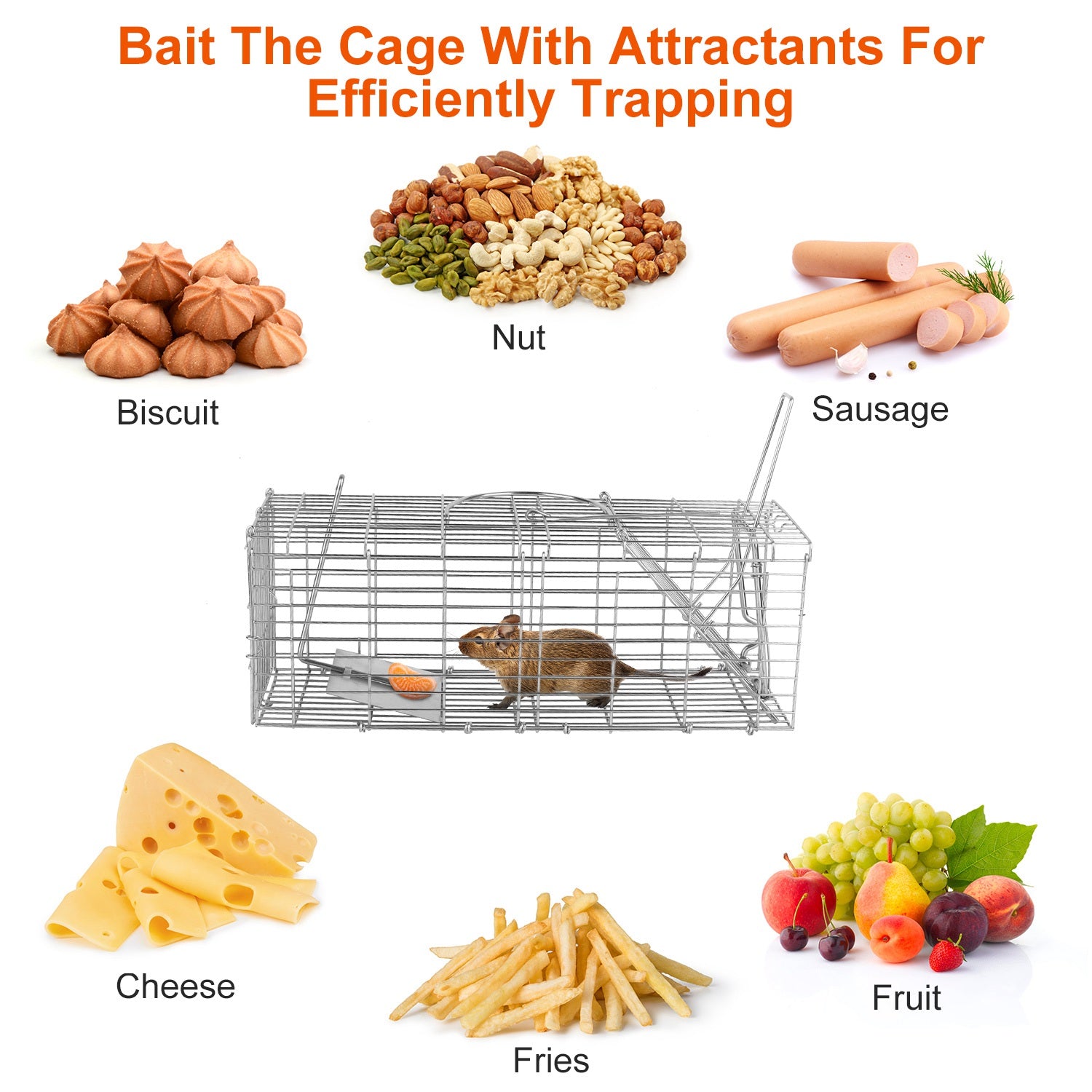 1Pc Foldable Rat Trap Cage Humane Live Rodent Trap Cage Galvanized Iron Mice Mouse Control Bait Catch With Detachable L Shaped Rod
