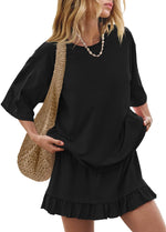 Women's Solid Color Casual Loose Short-Sleeve Skirt Set