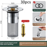Long Pop-Up Sink Drains Filter Bathroom Press Bounce Basin Plug Stopper Wash Basin Hair Catcher Sink Strainer Kitchen Supplies