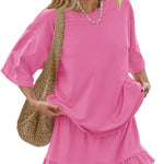 Women's Solid Color Casual Loose Short-Sleeve Skirt Set