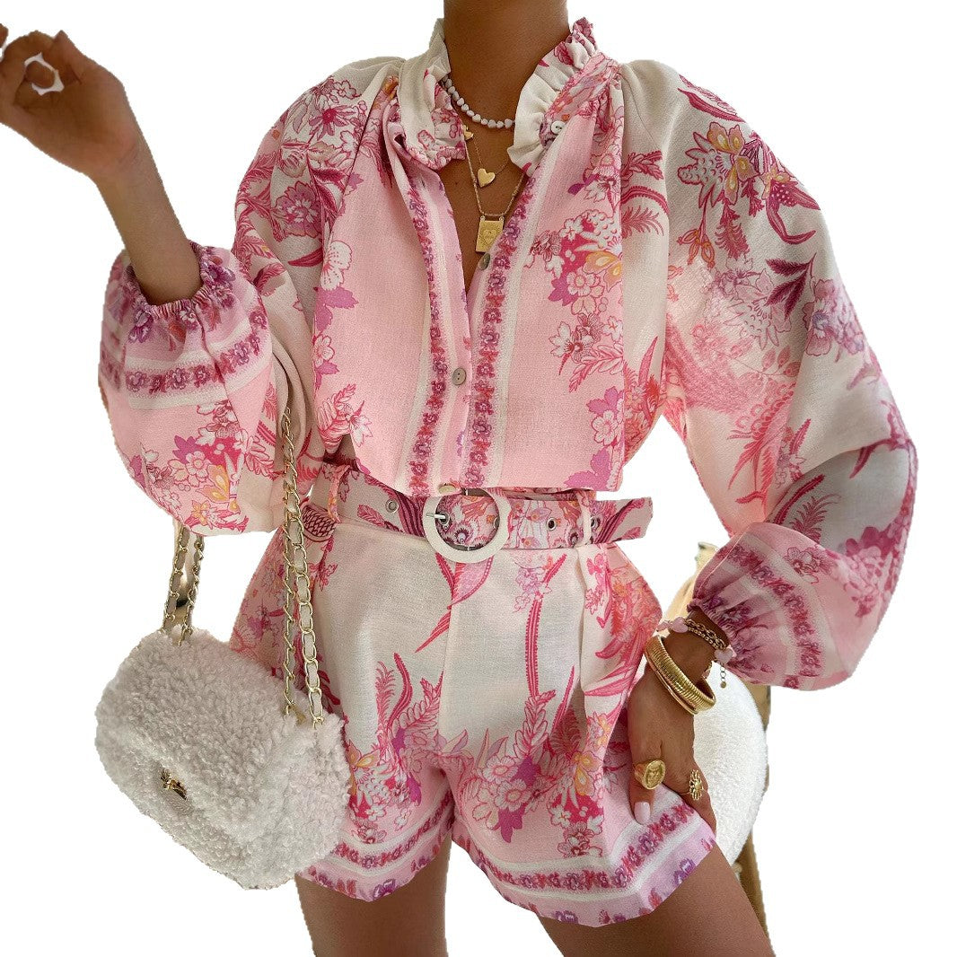 High-waisted Shorts, Fashionable Shirt, Linen Casual Chic Set