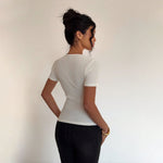 Women's Slim-fit Waist-cinching Solid-color Short-sleeve Top