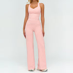 Womens Yoga Set V-neck Sleeveless Tops And Slim Straight Pants Summer Gym Sports Clothing